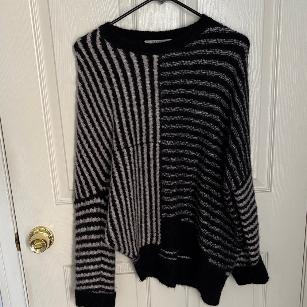 All Saints Black and Cream Striped Sweater